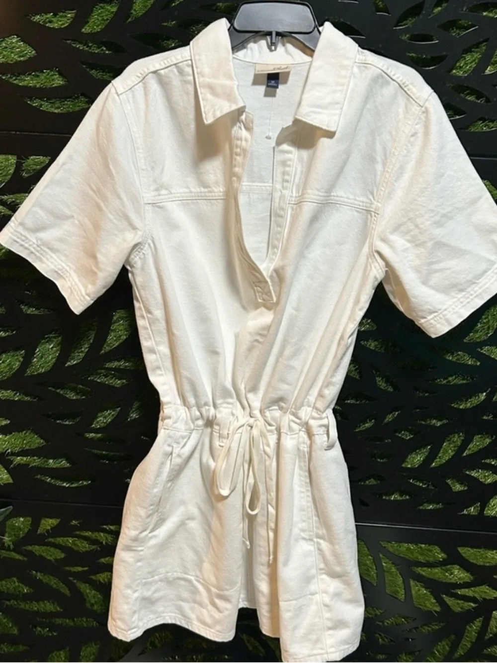 NWT- medium universal threads white denim Y2K drawstring waist mini dress - Picture 7 of 10